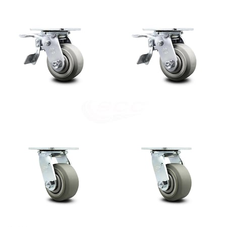 Service Caster 4 Inch Thermoplastic Rubber Caster Set with Roller Bearing 2 Total Lock Brake SCC-TTL30S420-TPRRF-2-S-2